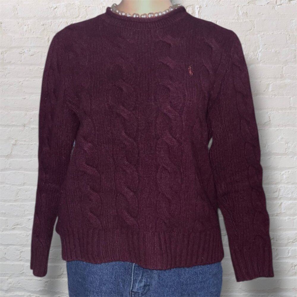 Vintage Polo Ralph Lauren Plum Wool-Cashmere Cable Knit Sweater - Women's XS